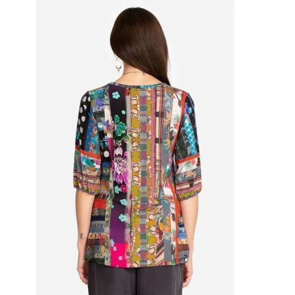 Johnny Was Patchwork Puff-Sleeve Top 1X